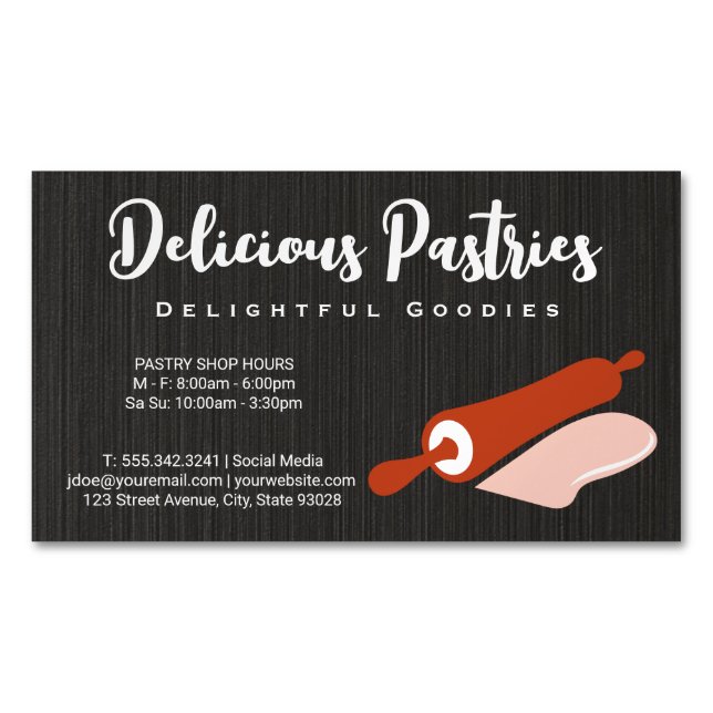 Tarjeta De Visita Magnética Rolling Pin and Dough | Panadería (Anverso)