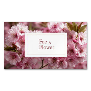 Tarjeta De Visita Magnética Romántico Floral de Flor de Cerezo Rosa Brillante