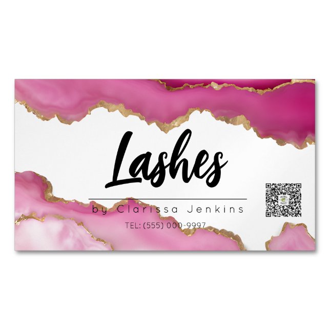Tarjeta De Visita Magnética rosa agate Trendy Modern Lash Extensiones Belleza (Anverso)