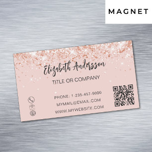 Tarjeta De Visita Magnética Rosa de confeti dorado elegante código QR