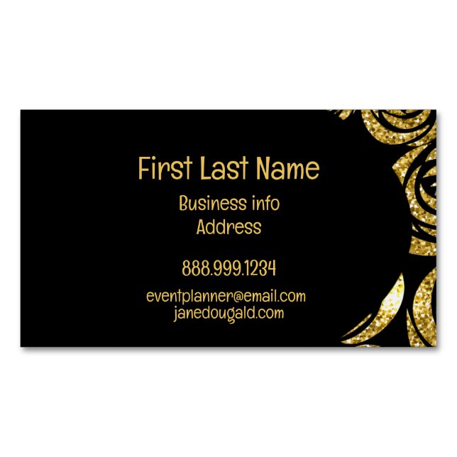Tarjeta De Visita Magnética Rosa negro de oro moderno elegante (Anverso)