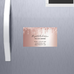 Tarjeta De Visita Magnética Rosa purpurina de oro metálico elegante negocio