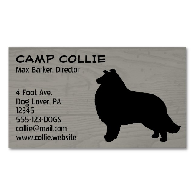 Tarjeta De Visita Magnética Rough Collie Silhouette | Impresión de madera de r (Anverso)