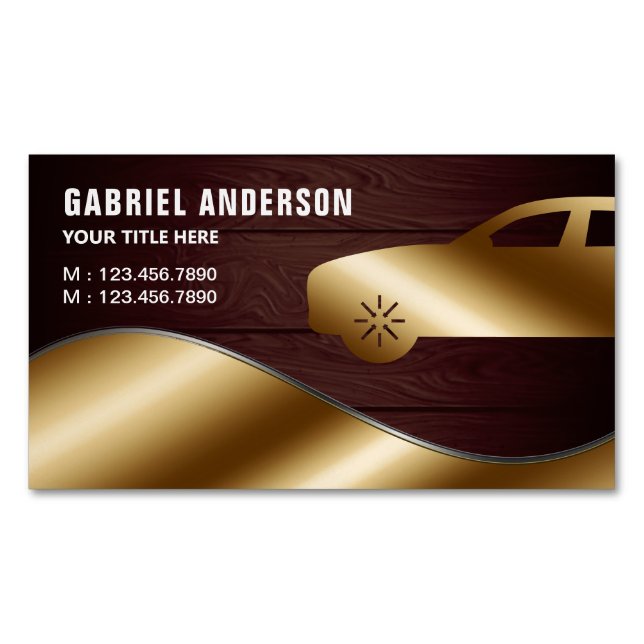 Tarjeta De Visita Magnética Rustic Wood Gold Luxury Car Chauffeur (Anverso)