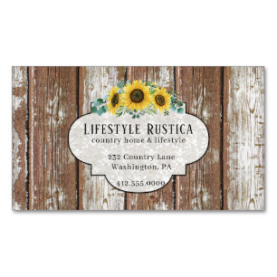 Tarjeta De Visita Magnética Rústica Wood Lace Shabby Grunge Sunflower Magnet