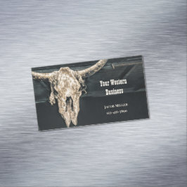 Tarjeta De Visita Magnética Rústico País Oeste Beige Gray Bull Cow Skull