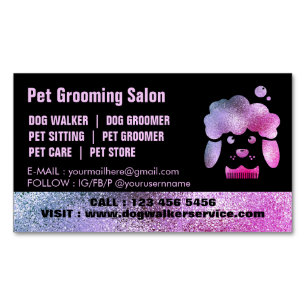 Tarjeta De Visita Magnética Salón de aseo de perros spa de baño púrpura