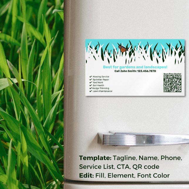 Tarjeta De Visita Magnética 🌿 Salud 🦋 Jardín: Servicio Profesional de Atenci (Garden Health: Professional Lawn Care Service Business Card Magnet)