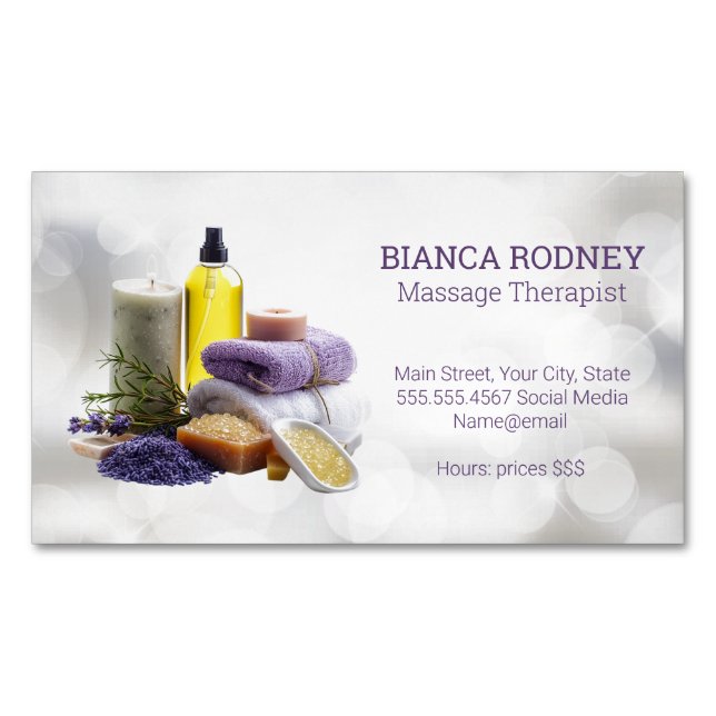 Tarjeta De Visita Magnética Scent Spa | Sal de baño | Aceite (Anverso)