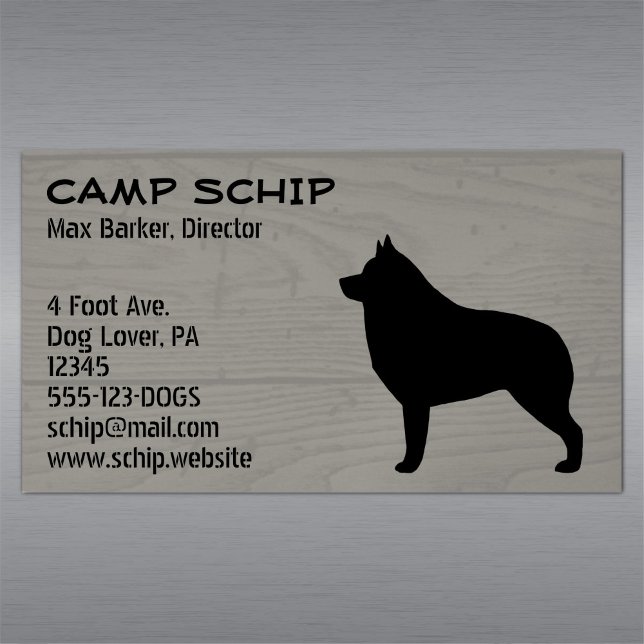 Tarjeta De Visita Magnética Schipperke Dog Silhouette Faux Wood Grain (Subido por el creador)