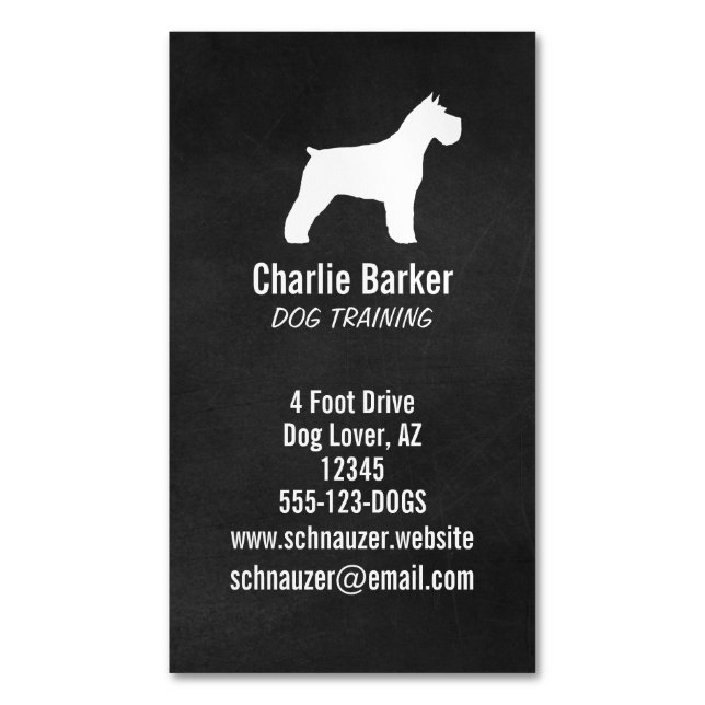 Tarjeta De Visita Magnética Schnauzer Dog Silhouette Chalkboard Style Vertical (Frente vertical)