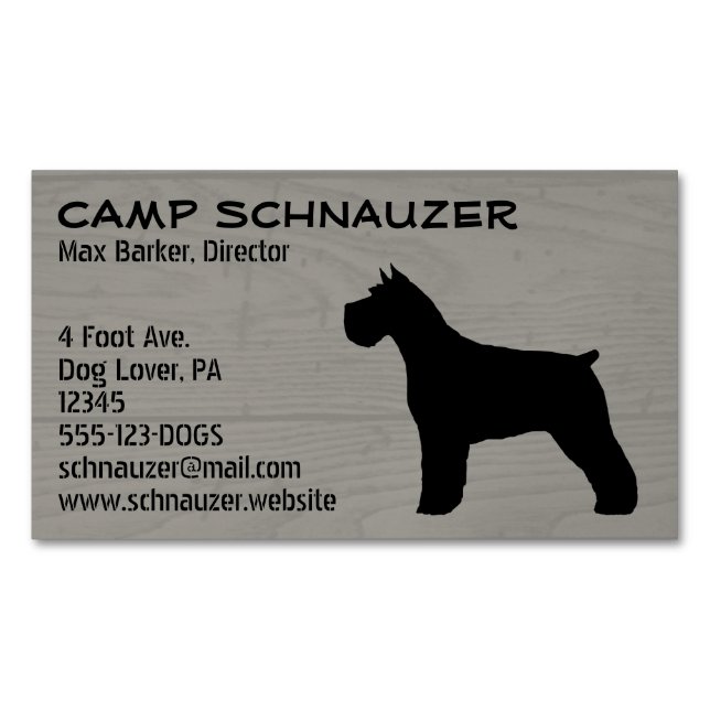 Tarjeta De Visita Magnética Schnauzer Dog Silhouette Faux Wood Style (Anverso)