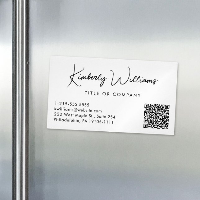 Tarjeta De Visita Magnética Script mínimo QR Code Professional (Subido por el creador)