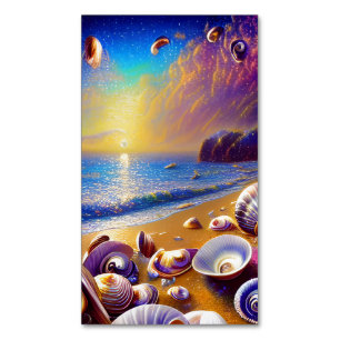Tarjeta De Visita Magnética Seashells Clams Crabs Beach Scenery Galaxia