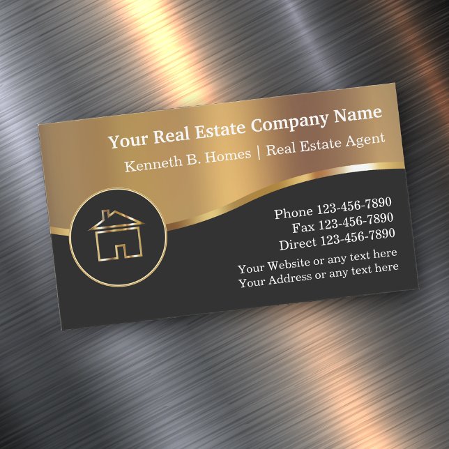 Tarjeta De Visita Magnética Sector Inmobiliario Clásico (Classy real estate business cards by CustomBusinessTemplates)
