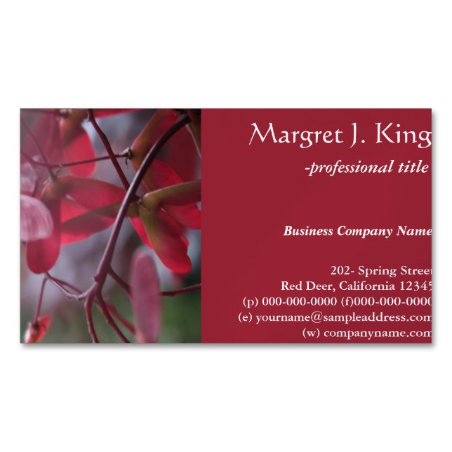 Tarjeta De Visita Magnética Semillas de arce rojo samara frutas profesionales (Anverso)