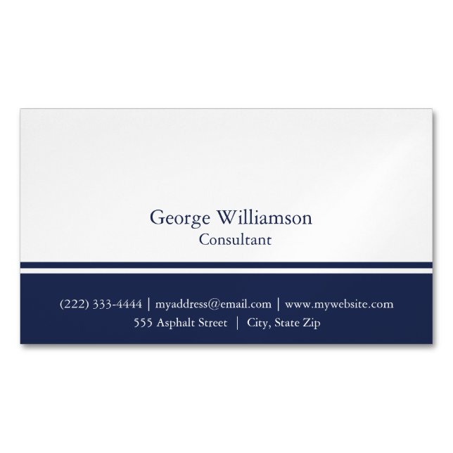 Tarjeta De Visita Magnética Sencilla marina azul y blanca (Anverso)