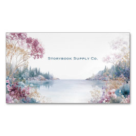 Tarjeta De Visita Magnética Serene Lake Landscape Pink Gold Floral