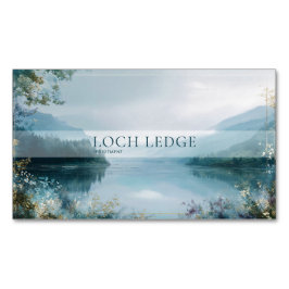 Tarjeta De Visita Magnética Serene Misty Mountain Lake Gold Sparkle