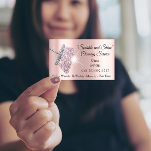 Tarjeta De Visita Magnética Servicio De Limpieza Clásica Rosa De Plata Gris