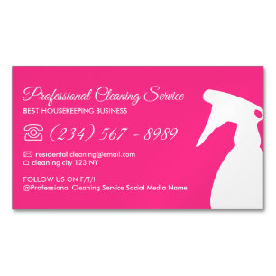 Tarjeta De Visita Magnética Servicio de limpieza con spray rosa neón