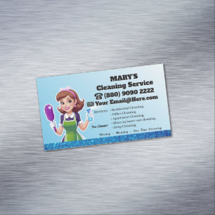Tarjeta De Visita Magnética Servicio de limpieza de casas Blue Maid