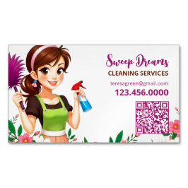 Tarjeta De Visita Magnética Servicio de limpieza Floral QR