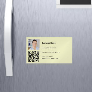 Tarjeta De Visita Magnética Servicio de limpieza foto amarilla código QR