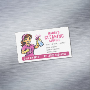 Tarjeta De Visita Magnética Servicio de limpieza Pink Maid House
