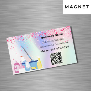 Tarjeta De Visita Magnética Servicio de limpieza polvo holográfico rosa código