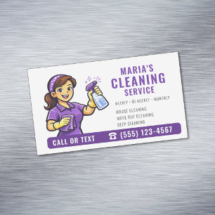 Tarjeta De Visita Magnética Servicio de limpieza Purple Maid House