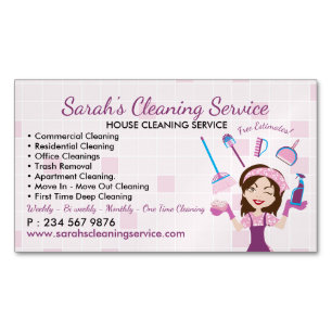 Tarjeta De Visita Magnética Servicios de doncella Pink Janitorial Lady Limpiez