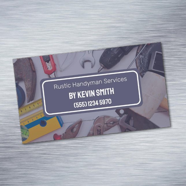 Tarjeta De Visita Magnética Servicios de Handyman Rústico (Rustic Handyman Services Business Card Magnets)