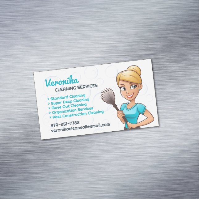 Tarjeta De Visita Magnética Servicios de limpieza de empleados domésticos (In Situ)