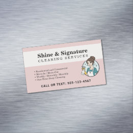Tarjeta De Visita Magnética Servicios de limpieza Modern Pink Maid