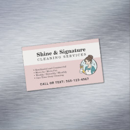Tarjeta De Visita Magnética Servicios de limpieza Modern Pink Maid