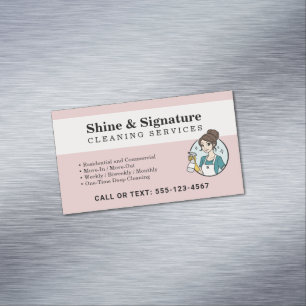 Tarjeta De Visita Magnética Servicios de limpieza Modern Pink Maid