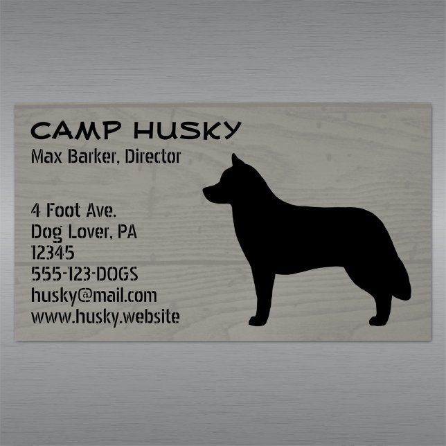 Tarjeta De Visita Magnética Siberian Husky Dog Silhouette Wood Grain Style (Subido por el creador)