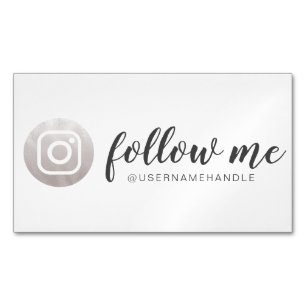 Tarjeta De Visita Magnética Sígueme Social Media Instagram Silver Gray