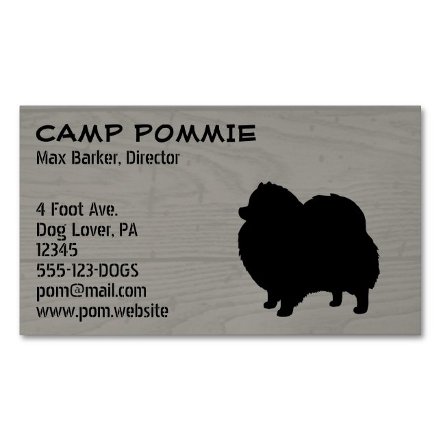Tarjeta De Visita Magnética Silhouette Pomerania Negra (Anverso)