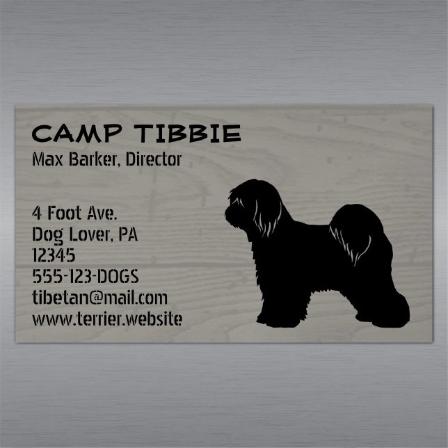Tarjeta De Visita Magnética Silhouette Tibetana Terrier Faux Rustic Wood Style (Subido por el creador)