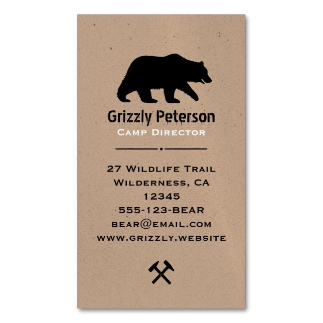 Tarjeta De Visita Magnética Silhouette Wild Grizzly Bear | Naturaleza Vida sil (Frente vertical)