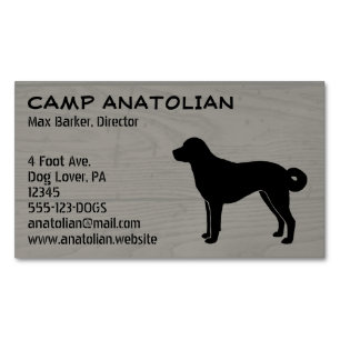 Tarjeta De Visita Magnética Silueta de perro pastor anatoliano Faux Wood Style