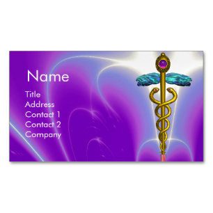 Tarjeta De Visita Magnética SÍMBOLO CADUCEUS ORO / Fuchsia Púrpura