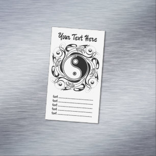 Tarjeta De Visita Magnética Símbolo Yin & Yang en estilo de tatuaje en blanco 