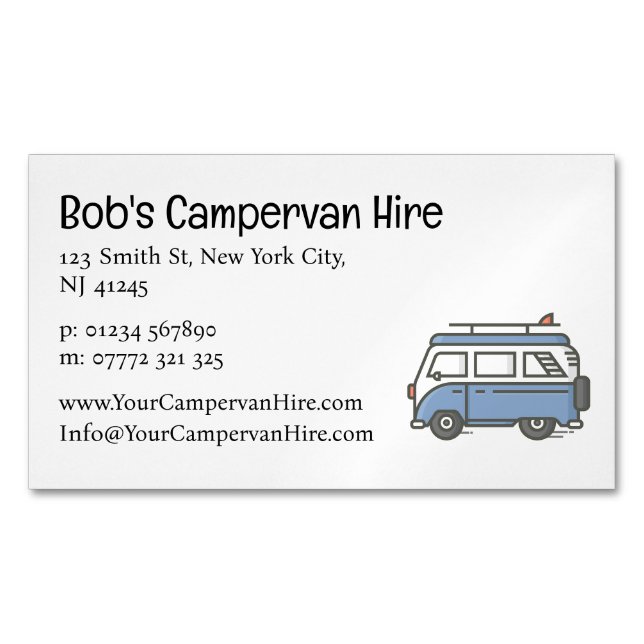 Tarjeta De Visita Magnética Simple Cute Campervan Hire Business Card (Anverso)