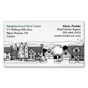 Tarjeta De Visita Magnética Simple Ilustracion blanco y negro de casas
