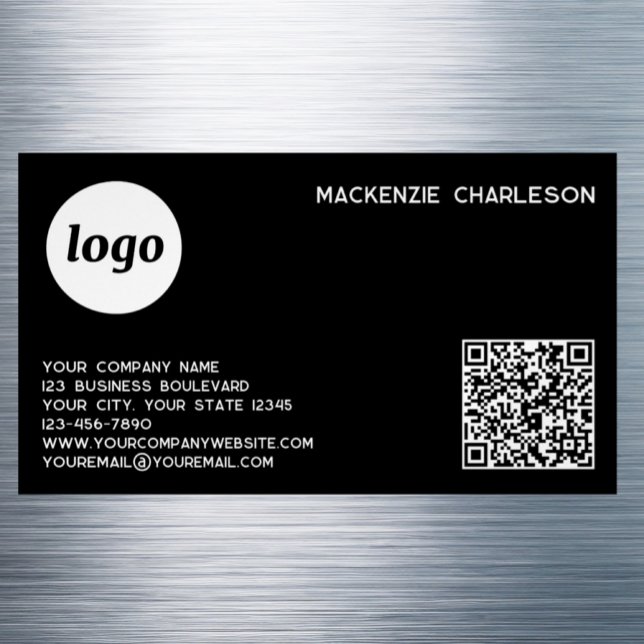 Tarjeta De Visita Magnética Simple Logo and QR Code (Simple logo with custom text QR code business branding promotional magnetic business card )