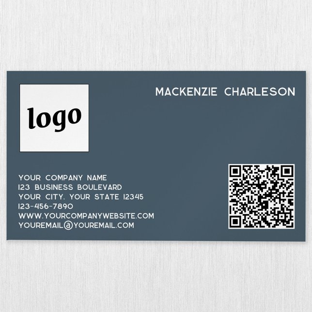 Tarjeta De Visita Magnética Simple Logo and QR Code Charcoal Gray (Simple logo with custom text QR code business branding promotional magnet business card)