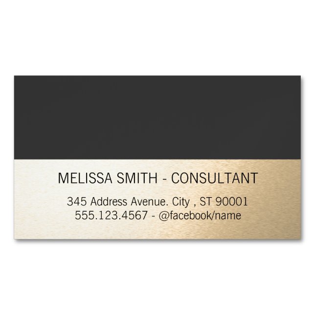 Tarjeta De Visita Magnética Simple Profesional Oro Gris Lux (Anverso)